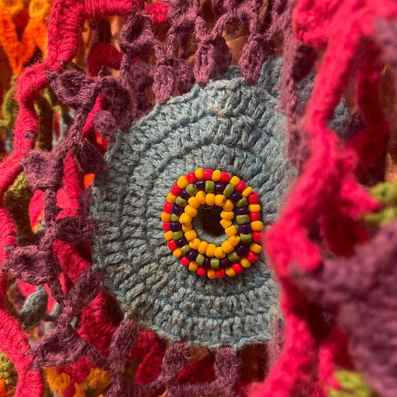 Vintage MY Beaded Crochet Top | Boho Festival Knit, Rainbow Mandala, Y2K (S-L) - Picture 7 of 7